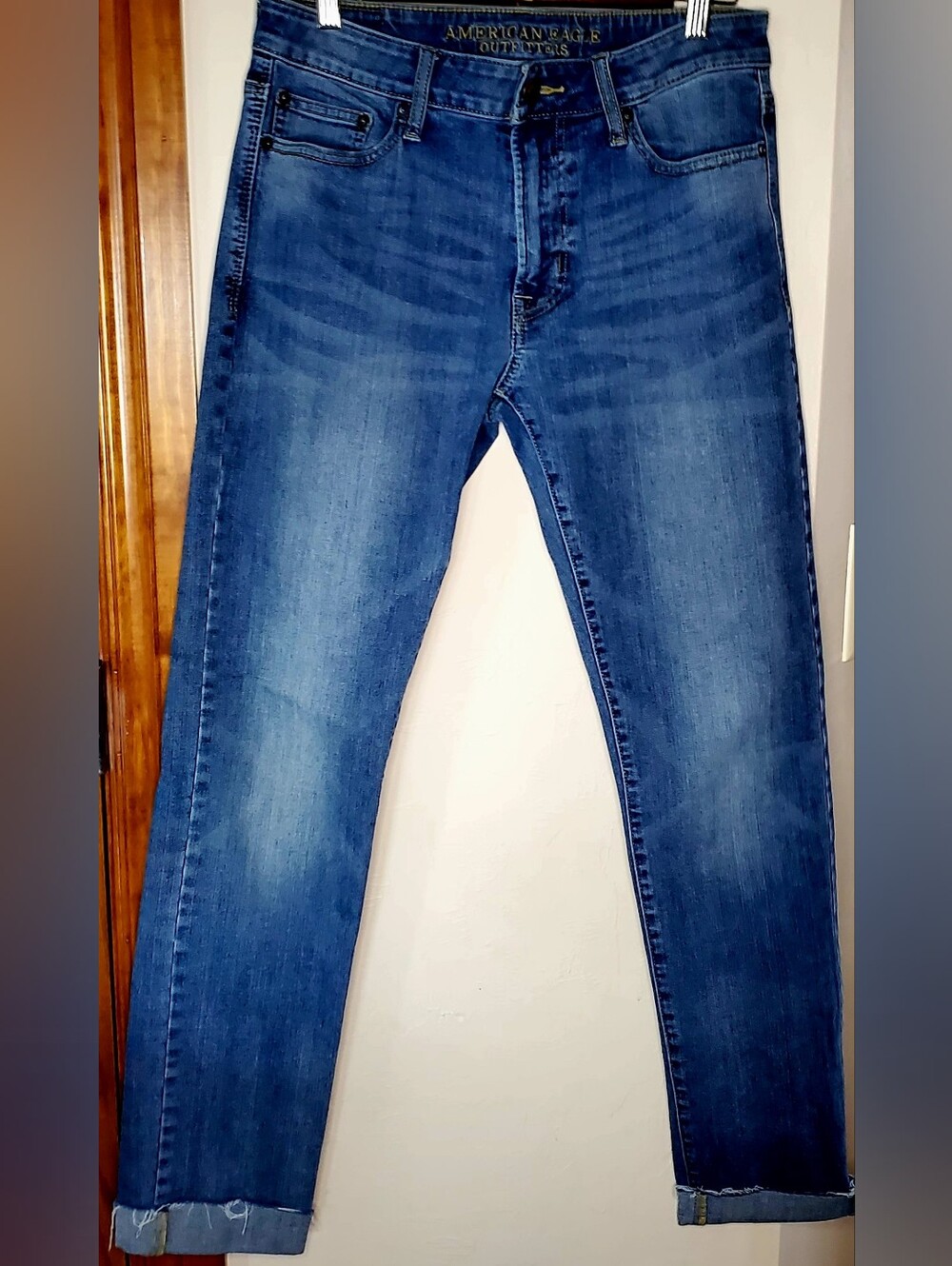 American Eagle Outfitters Size 30x36 Distressed 360° Stretch Slim Blue Jeans